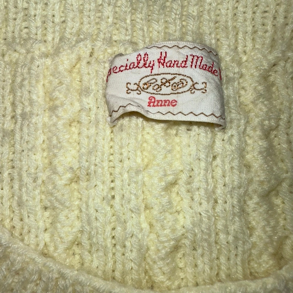 Vintage Women’s XS LS Handmade Cable Knit Button Up Sweater Pale Yellow - Picture 2 of 9